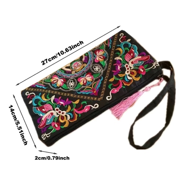 Embroidered Tibetan colorful butterfly clutch / NWOT - Picture 7 of 7